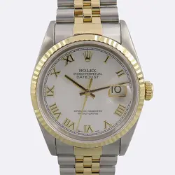 ROLEX 16233 DATEJUST 36 DATEJUST 18K COMBI STEEL PEARL DIAL ROMAN INDEX JUBILEE