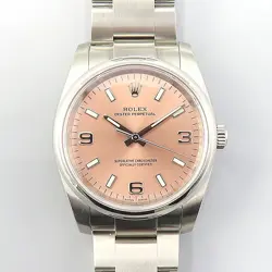 ROLEX 114200 OYSTER PERPETUAL PINK DIAL 34MM AUTOMATIC STEEL MENS WATCH