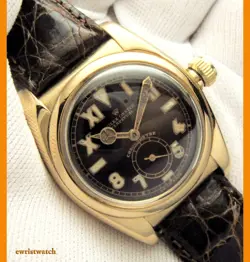 SCARCE ROLEX 1ST MODEL OYSTER CHRONOMETER BUBBLEBACK CALIFORNIA DIAL 18K GOLD