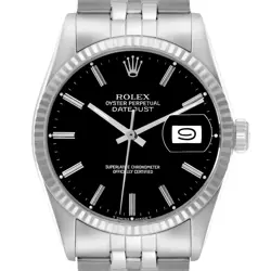 ROLEX DATEJUST STEEL WHITE GOLD BLACK DIAL VINTAGE MENS WATCH 16014 PAPER