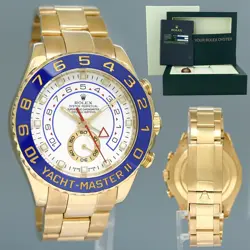 2014 PAPERS ROLEX YACHT-MASTER 2 YELLOW GOLD 116688 44MM BLUE CERAMIC WATCH BOX