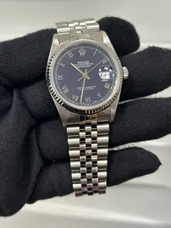 ROLEX DATEJUST 16234 BLUE DIAL STAINLESS STEEL 36MM WATCH