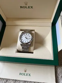 ROLEX OYSTER PERPETUAL WHITE 39MM 114300 STAINLESS STEEL WATCH - BOX & TAG