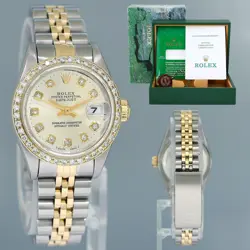 PAPERS DIAMOND LADIES ROLEX DATEJUST 26MM 69173 TWO TONE 18K GOLD STEEL SILVER
