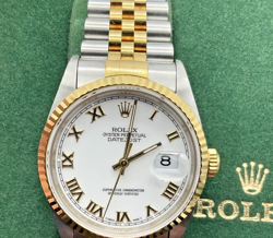 1993 Men’s Rolex Datejust White Roman Dial 18k/SS 16233 Watch W/ Box