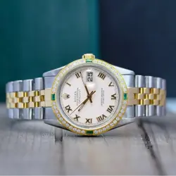 Rolex Datejust Unisex Watch White Roman Dial Yellow Gold & Steel Jubilee Band