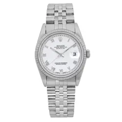 ROLEX DATEJUST 18K WHITE GOLD STEEL ROMAN WHITE DIAL AUTOMATIC MEN'S WATCH 16234
