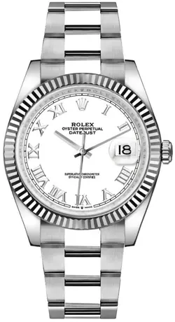 ROLEX DATEJUST WHITE DIAL DATE 18K WHITE GOLD & OYSTER STEEL 36MM WATCH 126234
