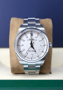 ROLEX OYSTER PERPETUAL WHITE 39MM 114300 STAINLESS STEEL WATCH