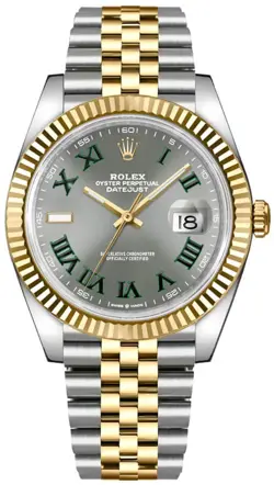 ROLEX DATEJUST WIMBLEDON GREY DIAL 18K GOLD & STEEL 41MM MEN'S WATCH 126333