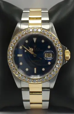ROLEX SUBMARINER AUTOMATIC TWO TONE WATCH 16613 BLUE DIAL DIAMOND BEZEL 40MM