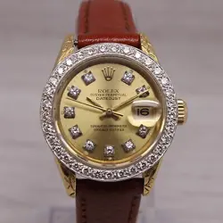 VINTAGE 1985 ROLEX DATEJUST 69178 LADIES PRESIDENT 18K GOLD & DIAMOND BEZEL BOX
