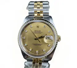 ROLEX 2-TONE 18K GOLD DATEJUST 16233 CHAMPAGNE DIAMOND DIAL WATCH 36MM JUBILEE