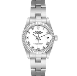 ROLEX DATEJUST STEEL WHITE GOLD ROMAN WHITE DIAL LADIES WATCH 79174
