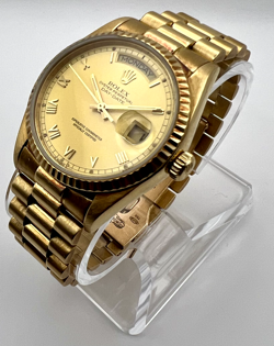 ROLEX DAY DATE PRESIDENT 18K YELLOW GOLD 36MM 18038 CHAMPAGNE DIAL VINTAGE