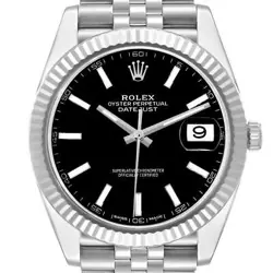 ROLEX DATEJUST 41 STEEL WHITE GOLD BLACK DIAL MENS WATCH 126334