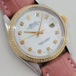 ROLEX 16013 DATEJUST 36MM 18K SS MENS DIAMOND MOP DIAL 1980S AUTOMATIC RA552