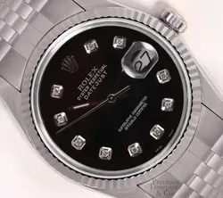 ROLEX DATEJUST 36MM STAINLESS STEEL JUBILEE 18K FLUTED BEZEL BLACK DIAMOND DIAL
