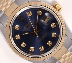 ROLEX DATEJUST 36MM TWO-TONE JUBILEE 18K FLUTED BEZEL NAVY BLUE DIAMOND DIAL