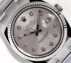 ROLEX DATEJUST 36MM STAINLESS STEEL OYSTER 18K FLUTED BEZEL SILVER DIAMOND DIAL