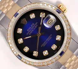 ROLEX DATEJUST 36MM TWO-TONE SAPPHIRE DIAMOND BEZEL BLUE VIGNETTE DIAMOND DIAL