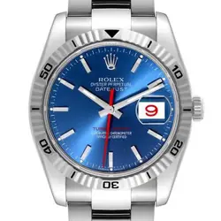 ROLEX DATEJUST TURNOGRAPH STEEL WHITE GOLD BLUE DIAL MENS WATCH 116264 BOX CARD