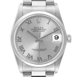 ROLEX DATEJUST 36MM SILVER ROMAN DIAL STEEL MENS WATCH 16200