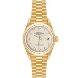 ROLEX PRESIDENT DATEJUST YELLOW GOLD IVORY PYRAMID DIAL LADIES WATCH 69178