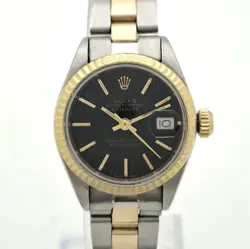 ROLEX LADY-DATEJUST STEEL AND GOLD 26MM BLACK TAPESTRY DIAL
