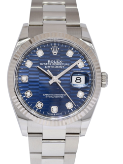 NOS ROLEX DATEJUST 36 STEEL BLUE MOTIF DIAMOND DIAL OYSTER WATCH B/P '25 126234