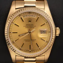 PRESIDENTIAL ROLEX DAY-DATE 18038 WATCH 36MM CHAMPAGNE DIAL 18K YELLOW GOLD