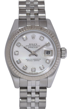 ROLEX DATEJUST STEEL/18K GOLD BEZEL MOP DIAMOND DIAL 26MM WATCH +PAPERS D 179174