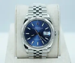 ROLEX 126234 DATEJUST 36 FLUTED BEZEL BLUE DIAL JUBILEE BAND 2024 WARRANTY FULL