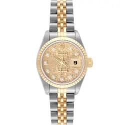 ROLEX DATEJUST DIAMOND DIAL STEEL YELLOW GOLD LADIES WATCH 69173 BOX PAPERS