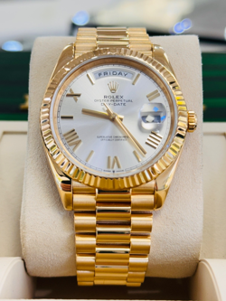 ROLEX DAY-DATE 228238 18K YELLOW GOLD 40MM SILVER ROMAN DIAL WATCH BOX/PAPERS