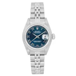 ROLEX DATEJUST 26MM 18K WHITE GOLD STEEL BLUE ROMAN DIAL LADIES WATCH 79174