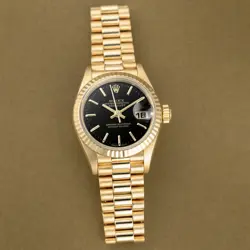 ROLEX DATEJUST 26 79178, YELLOW GOLD, BLACK DIAL, PRESIDENT BRACELET