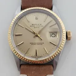 ROLEX OYSTER PERPETUAL DATE 1500 14K GOLD SS 1960S MENS 35MM AUTOMATIC RA168B