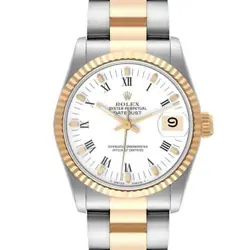 ROLEX DATEJUST 31 MIDSIZE STEEL YELLOW GOLD WHITE DIAL LADIES WATCH 68273