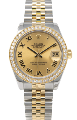 ROLEX DATEJUST 31, 178383, STEEL & GOLD, CHAMPAGNE ROMAN DIAL, JUBILEE BRACEL...