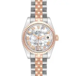 ROLEX DATEJUST STEEL ROSE GOLD MOTHER OF PEARL DIAMOND DIAL LADIES WATCH 179171