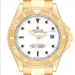 ROLEX YACHTMASTER 40MM YELLOW GOLD WHITE DIAL MENS WATCH 16628