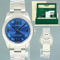 2025 RSC PAPERS MINT ROLEX OYSTER 177200 PERPETUAL 31MM BLUE ROMAN OYSTER WATCH