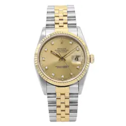 ROLEX DATEJUST 36MM 18K YELLOW GOLD STEEL CHAMPAGNE DIAMOND WATCH 16233G