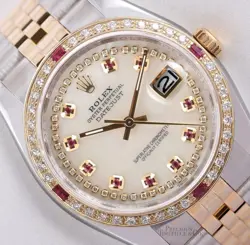 ROLEX DATEJUST 36MM 116233 DIAMOND RUBY BEZEL WHITE MOP STRING DIAMOND RUBY DIAL