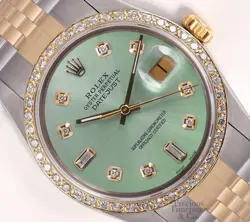ROLEX DATEJUST 36MM TWO-TONE JUBILEE DIAMOND BEZEL ICE GREEN DIAMOND DIAL