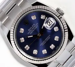ROLEX DATEJUST 36MM STAINLESS STEEL OYSTER 18K FLUTED NAVY BLUE DIAMOND DIAL