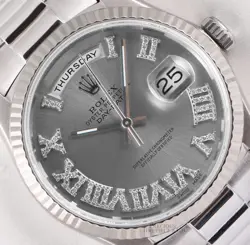 ROLEX MENS DAY-DATE 36MM PRESIDENTIAL 18239 18K WHITE GOLD GRAY ROMAN DIAL