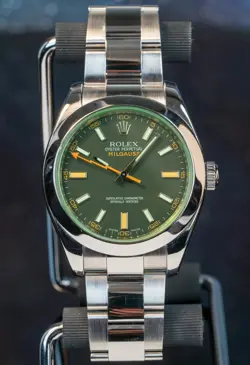 40MM ROLEX MILGAUSS 2009 116400GV STAINLESS STEEL OYSTER BRACELET GREEN CRYSTAL