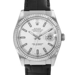 ROLEX DATEJUST 36 116139 WHITE INDEX 18K WHITE GOLD LEATHER MENS WATCH 2011